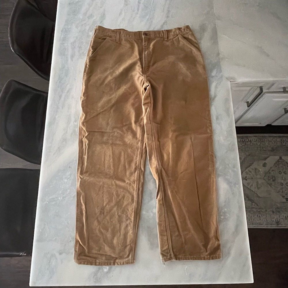 Carhartt Brown Duck Canvas Distressed Dungaree Fit Pants Men's 42x32